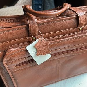 Leather Laptop Briefcase Travel Bag in Dark Cognac